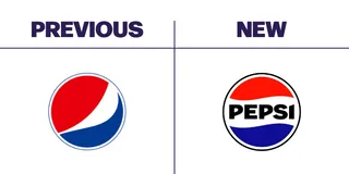 Before and after of the 2023 Pepsi rebrand