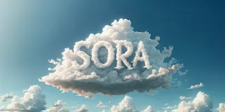 AI-generated clouds form the word "Sora"