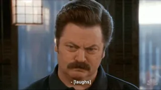Parks and Recreation episode screenshot with "[laughs]" in the caption but no laughing characters