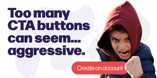 An angry child shakes his fist in front of a website call-to-action (CTA) button