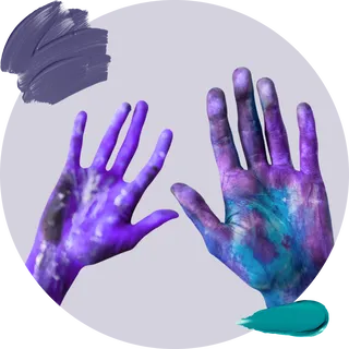 Two hands covered in paint