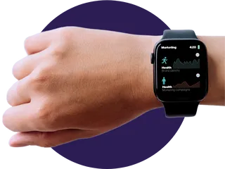 Wrist wearing a smart watch that monitors the health of branding and marketing