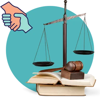 A scale and a gavel on top of a stack of law books