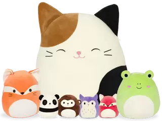 An assortment of Squishmallows plushies